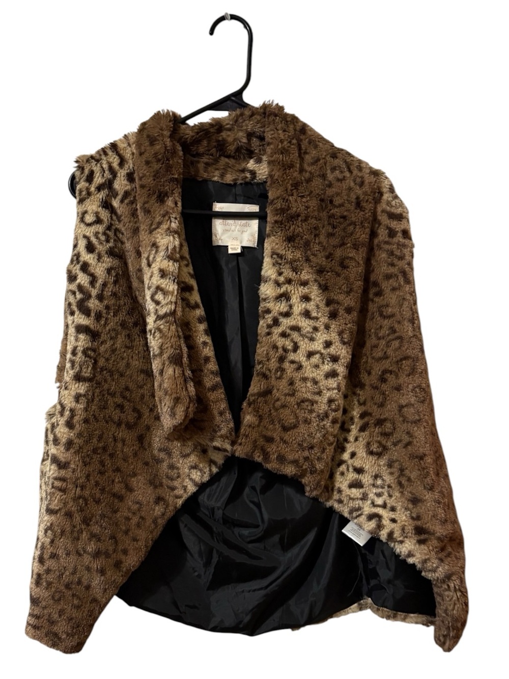 Altar'd State Brown Leopard Print Faux Fur Open-Front Jacket